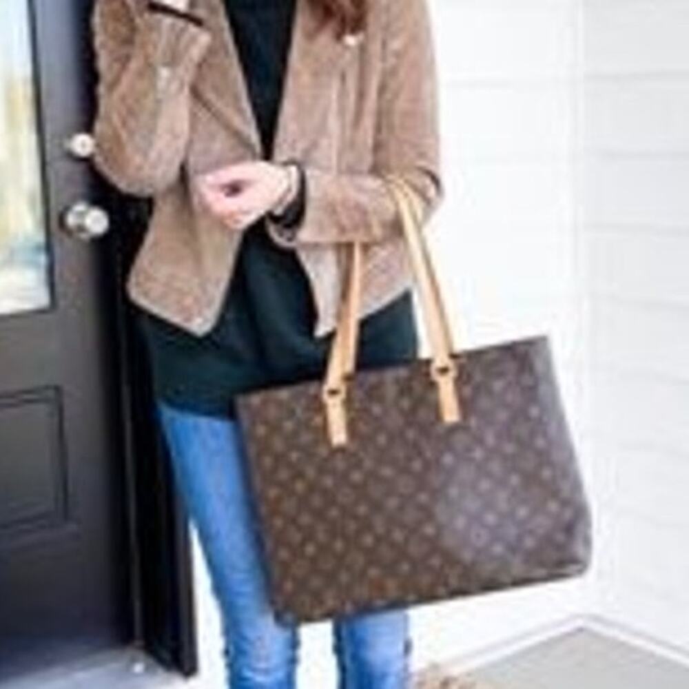 Louis Vuitton Brown Monogram Tote with Tan Leather Handles
